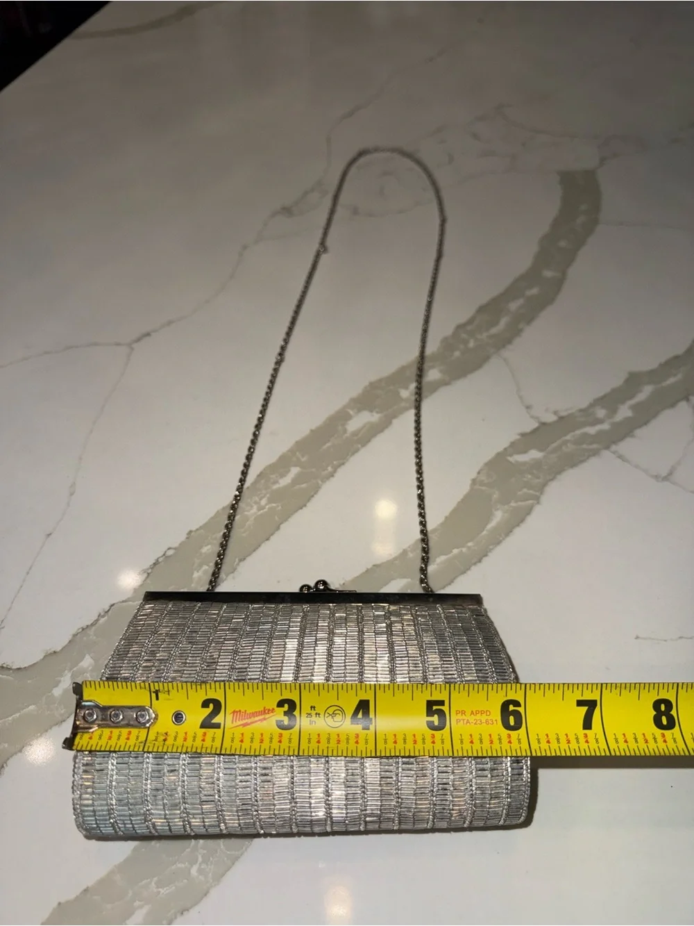 La Regale Vintage 80’s Silver Beaded Luxury Evening Clutch Metallic Clasp